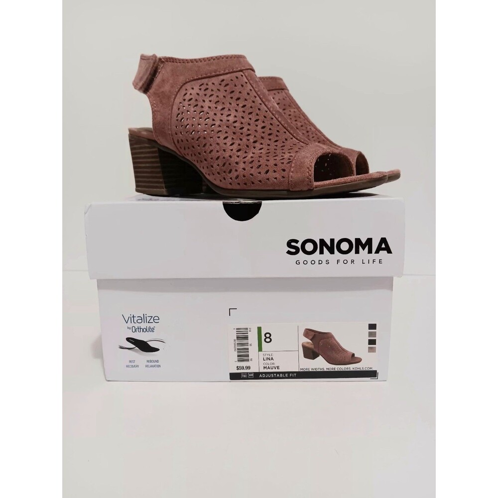 Sonoma Goods For Life Mauve Lina Faux Suede Peep Toe Heals Women's Sz 8
